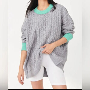 NWOT Free People||  Grey Combo Cable Knit Ribbed Olympia Tunic Sweater